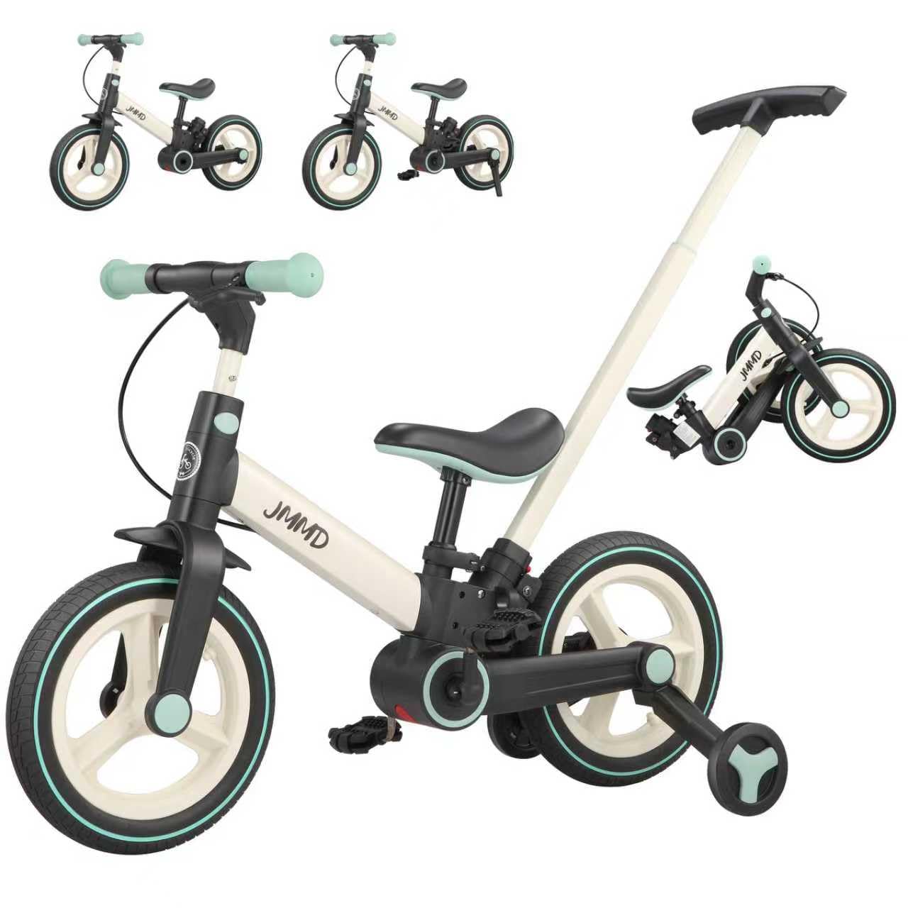 JMMD 6-in-1 toddler bike with push handle enables easy parent-guided rides.