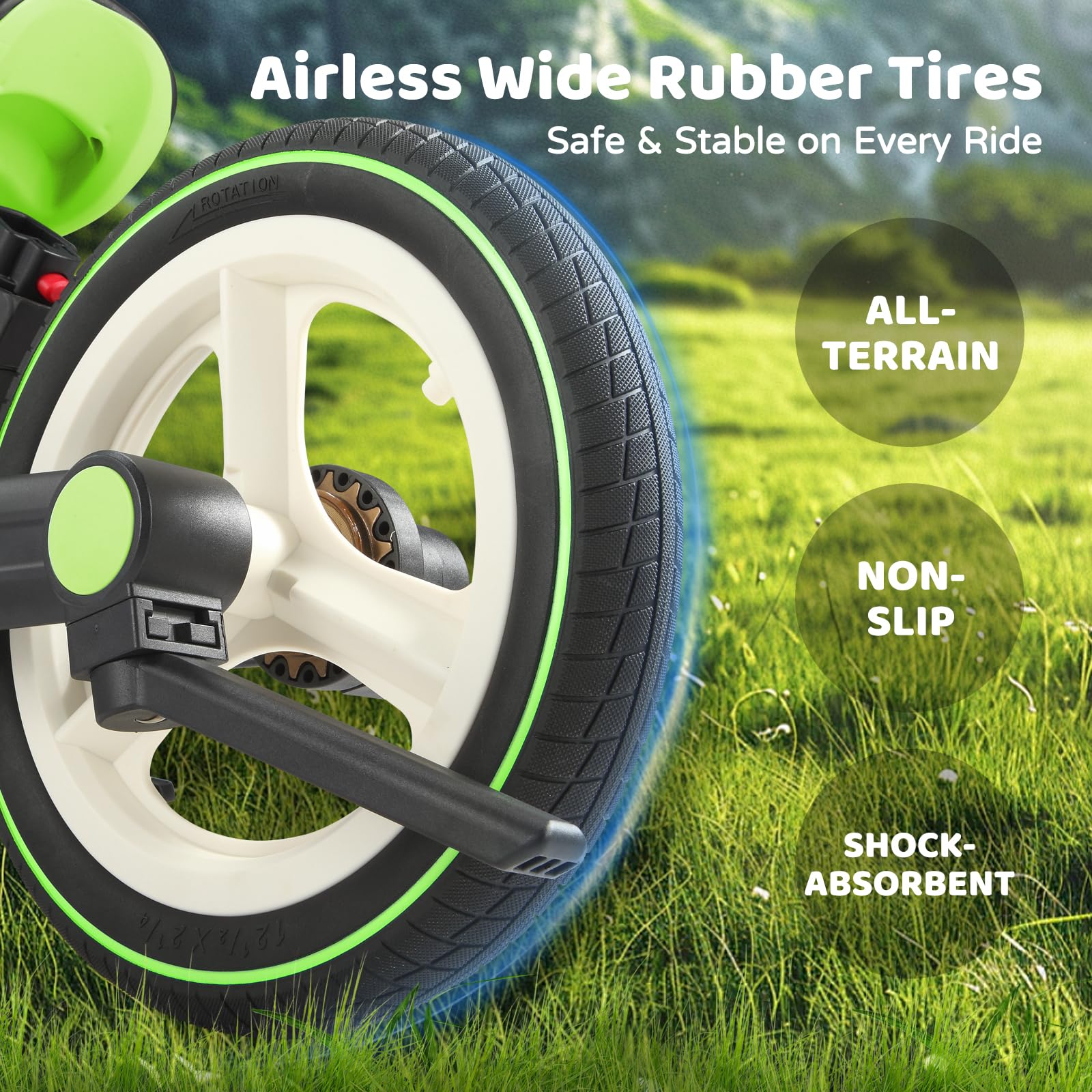 JMMD 12-inch wheels handle varied terrains for smoother rides.