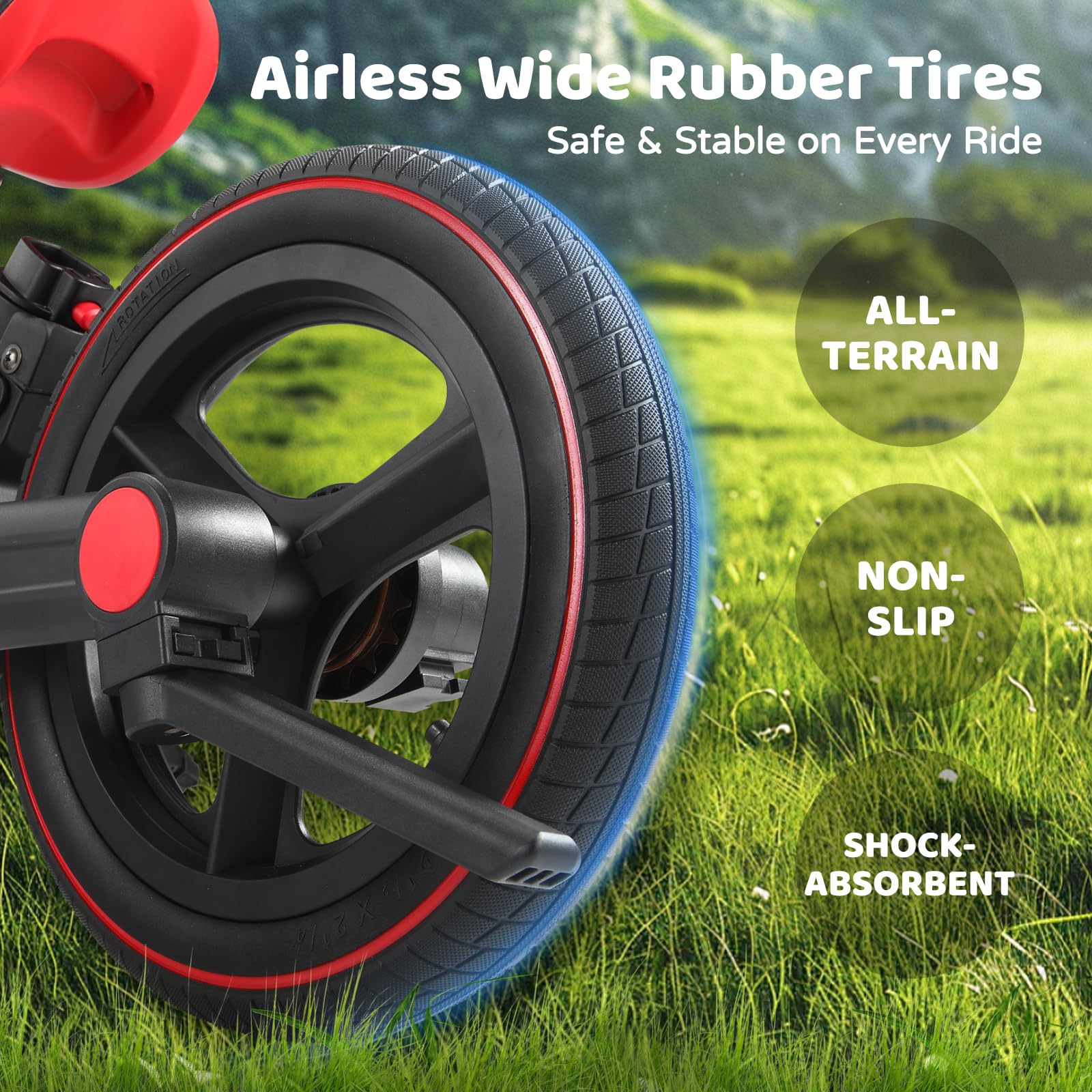 JMMD chain-free drive and 60° limiter for controlled steering.