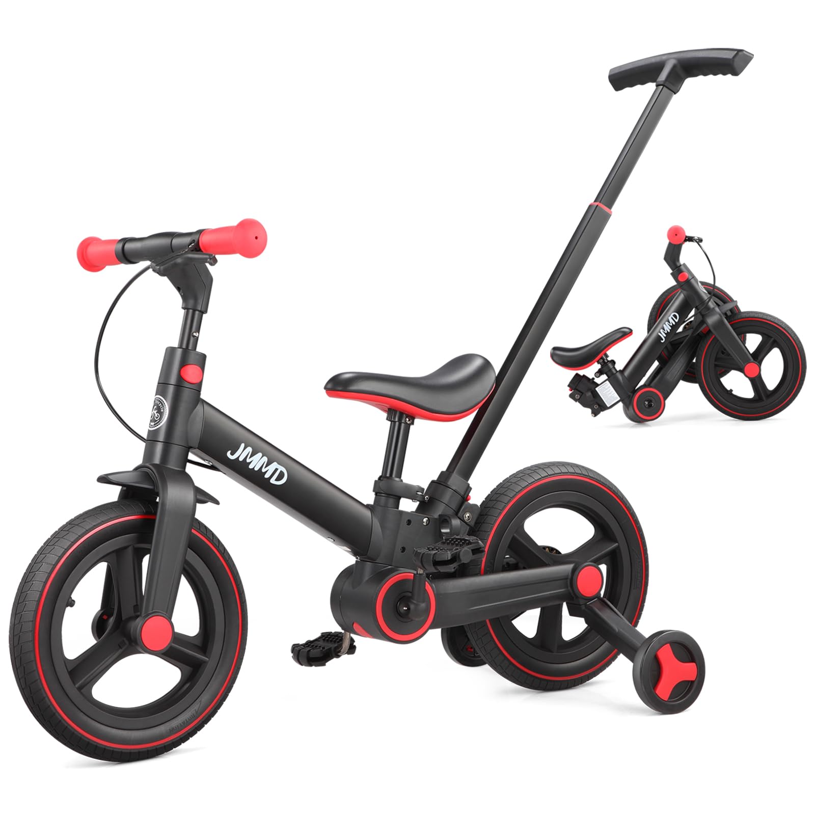 JMMD 6-in-1 toddler bike with push handle for easy parent control and safe guiding.