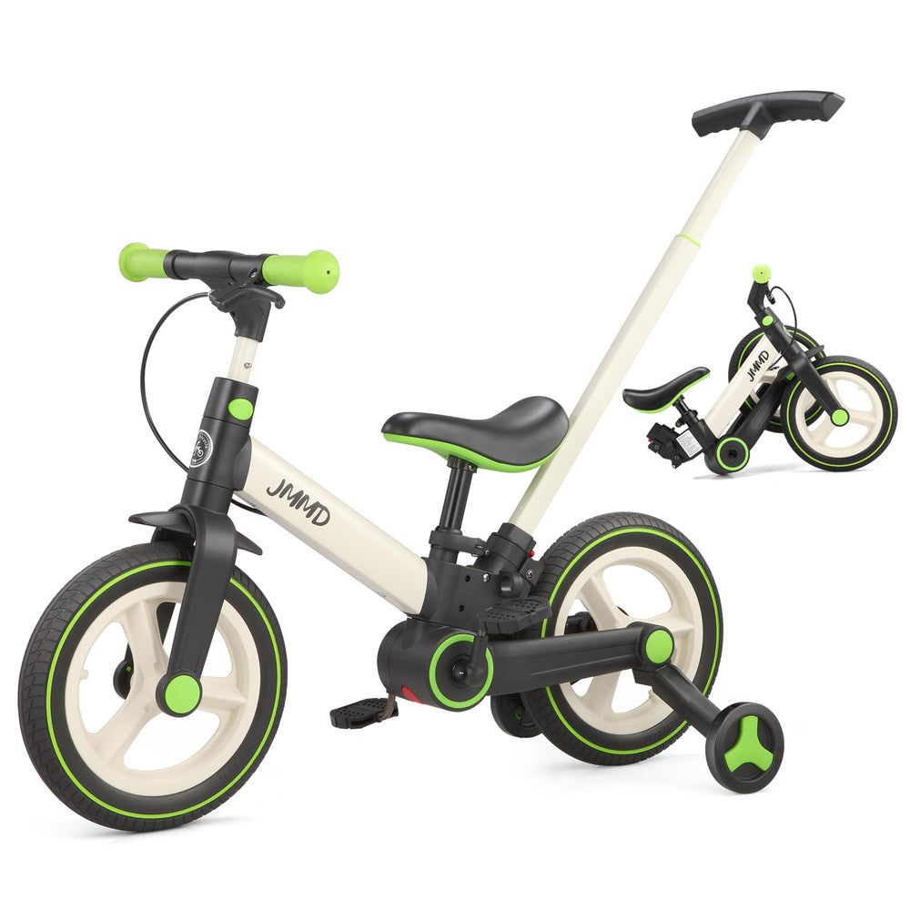 JMMD 6-in-1 toddler bike with push handle supports parent-guided rides.