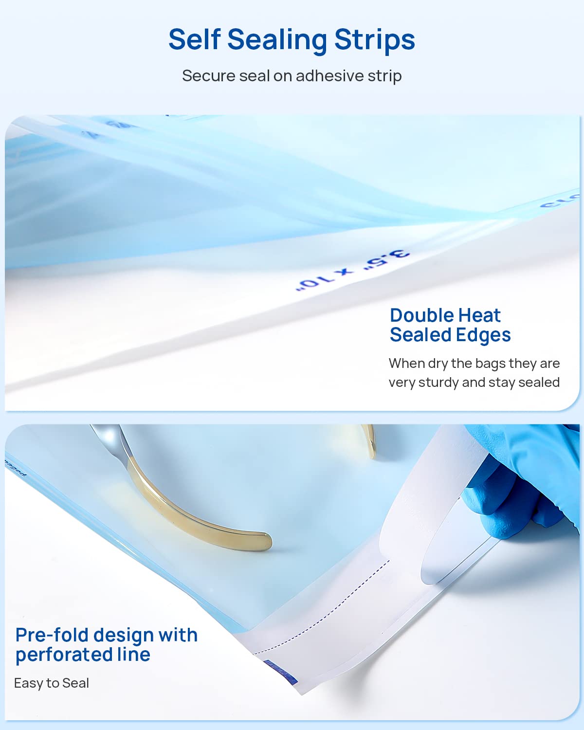 Perforated fold line on JMU sterilization pouch for clean closing