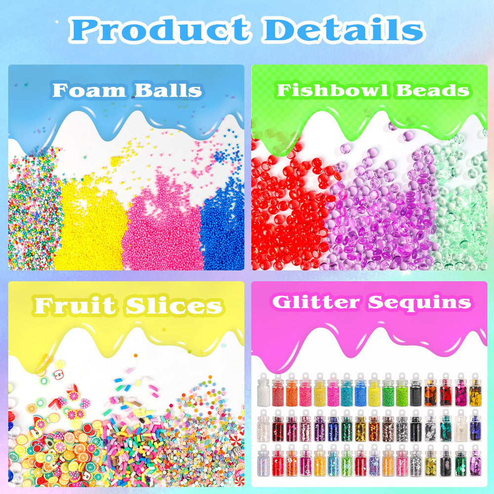 JMUQ slime jars and bottles organize ingredients during crafting.
