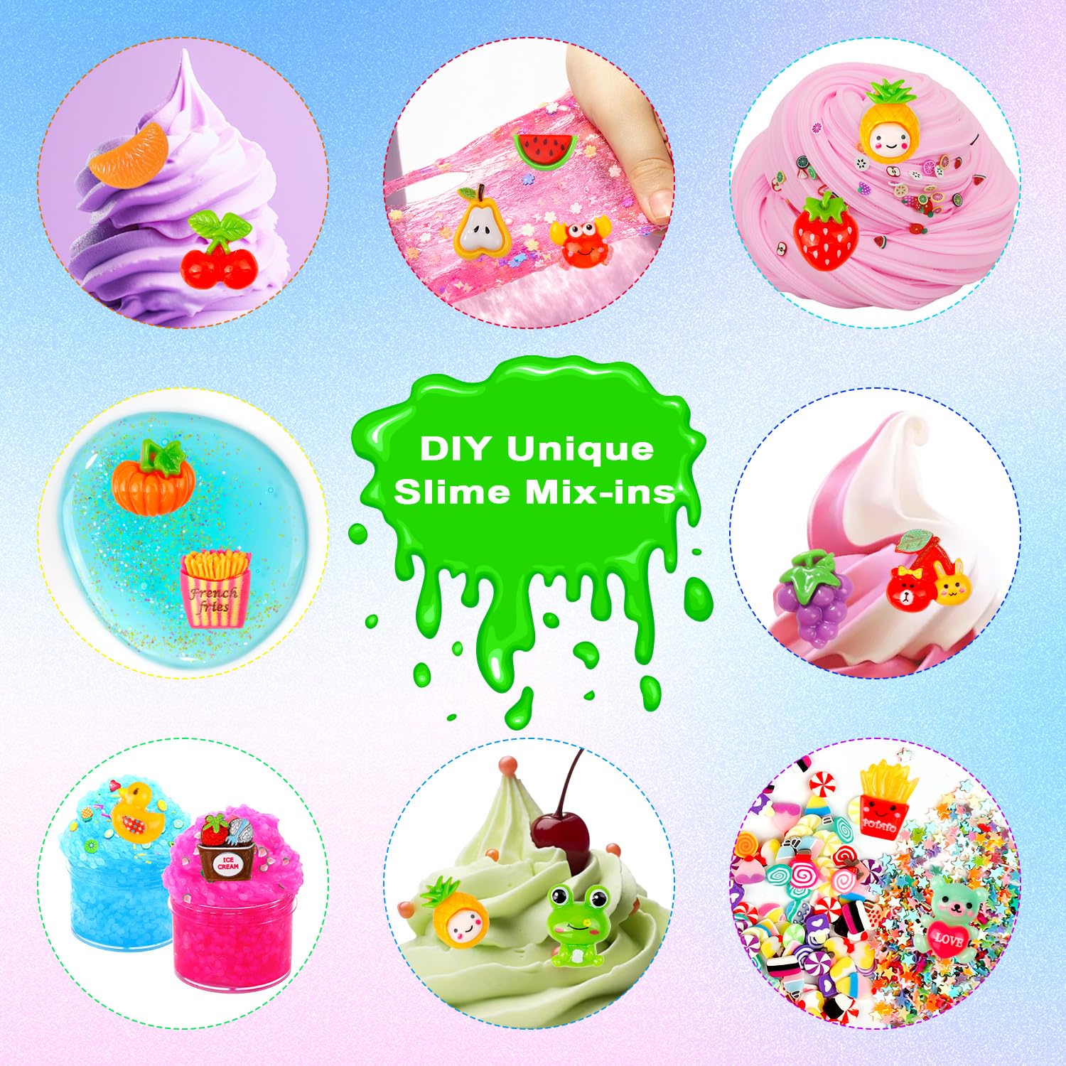 JMUQ sugar paper sheets add decorative textures to slime crafts.