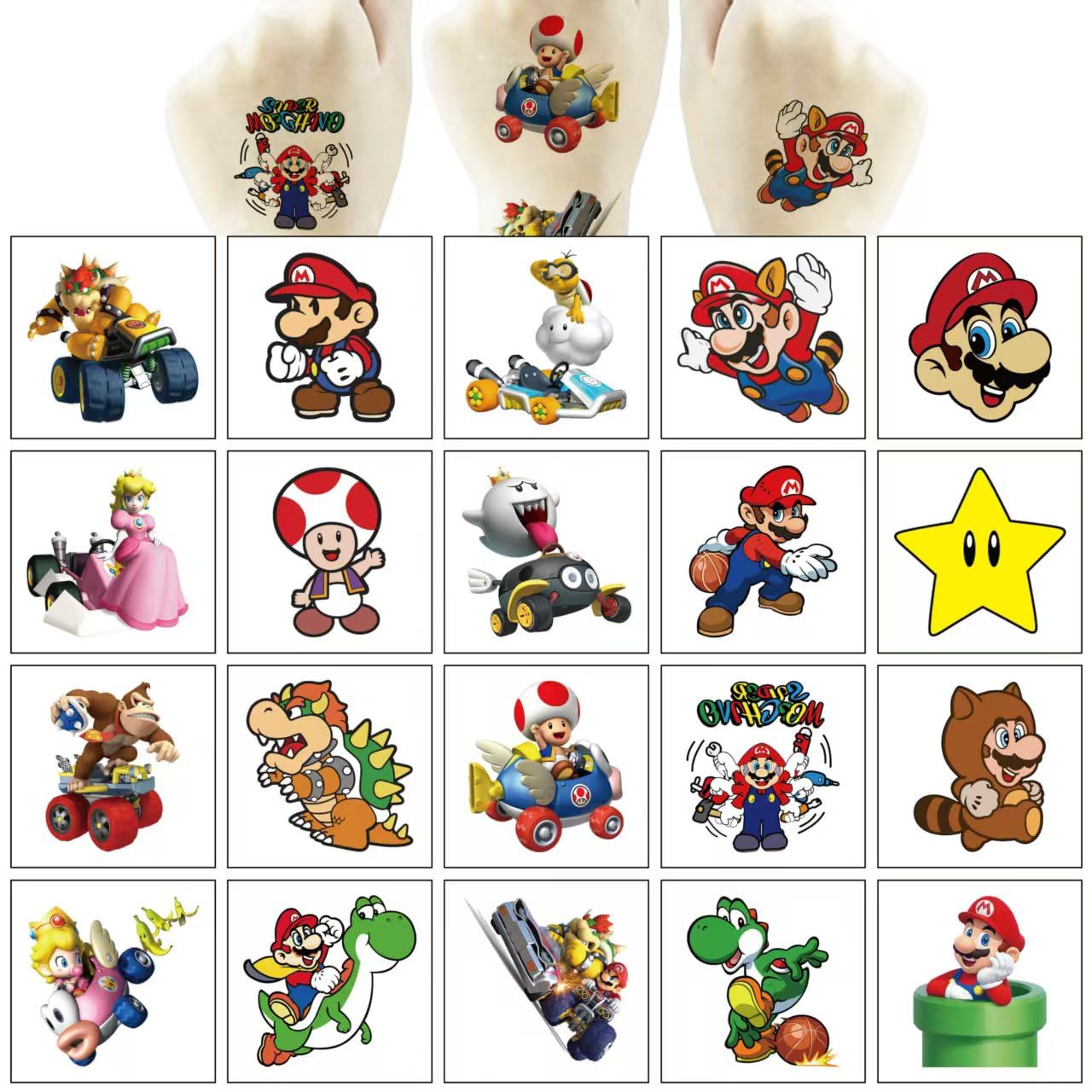 JMYUJX cartoon Mario tattoo on neck design, safe surface application.