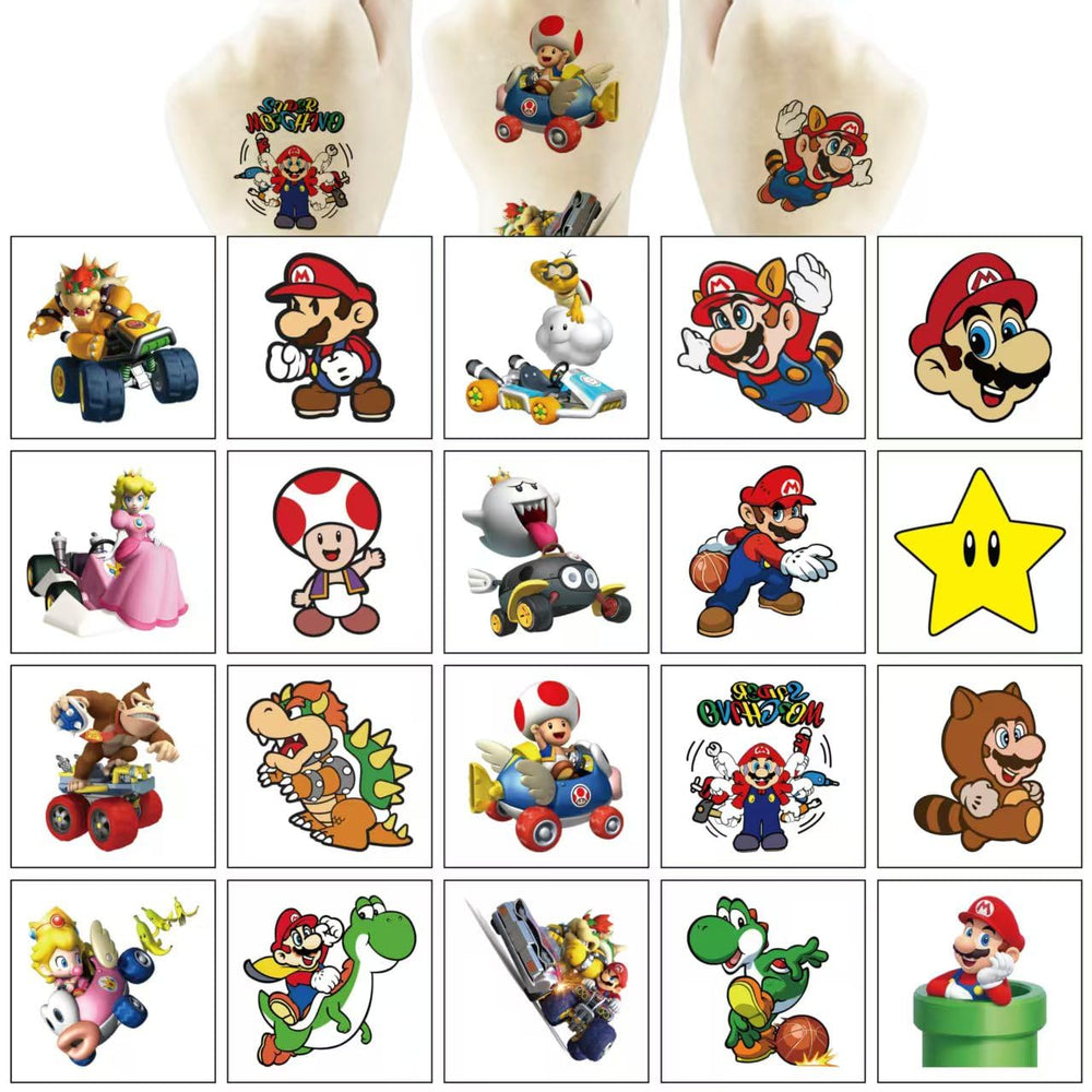 JMYUJX cartoon Mario tattoo on neck design, safe surface application.