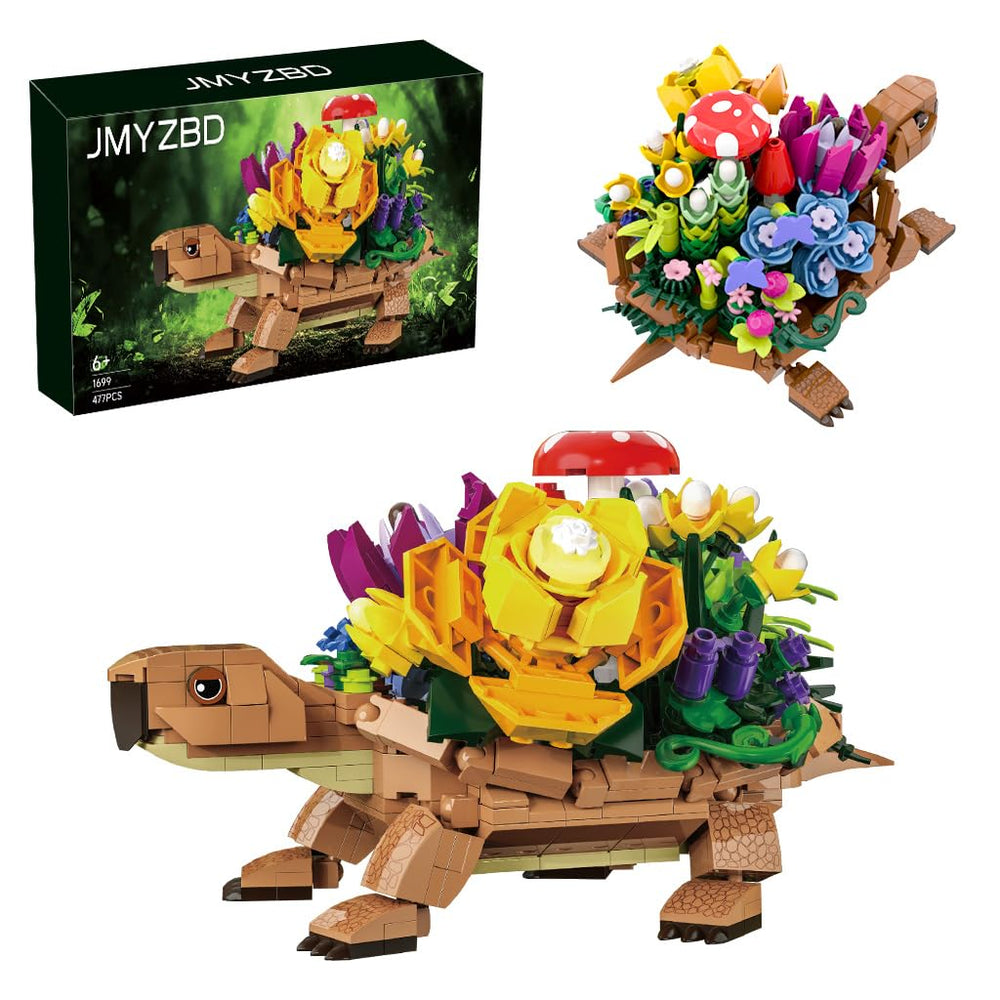 JMYZBD Sea Turtle Succulent Planter assembly view with floral accents for charming decor