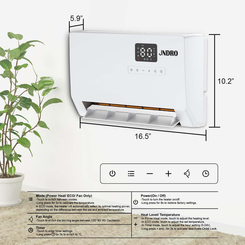JNDRO heater with 120° oscillation delivers even warmth to longer spaces