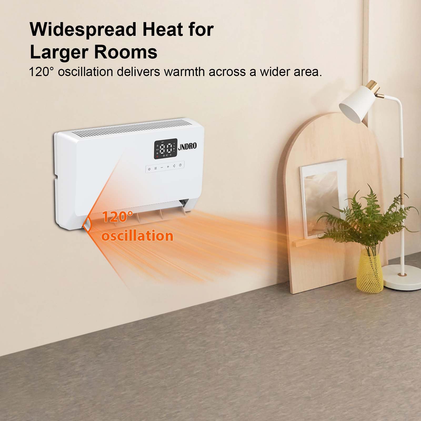 JNDRO heater with 90° oscillation broadens heat distribution across mid-sized rooms