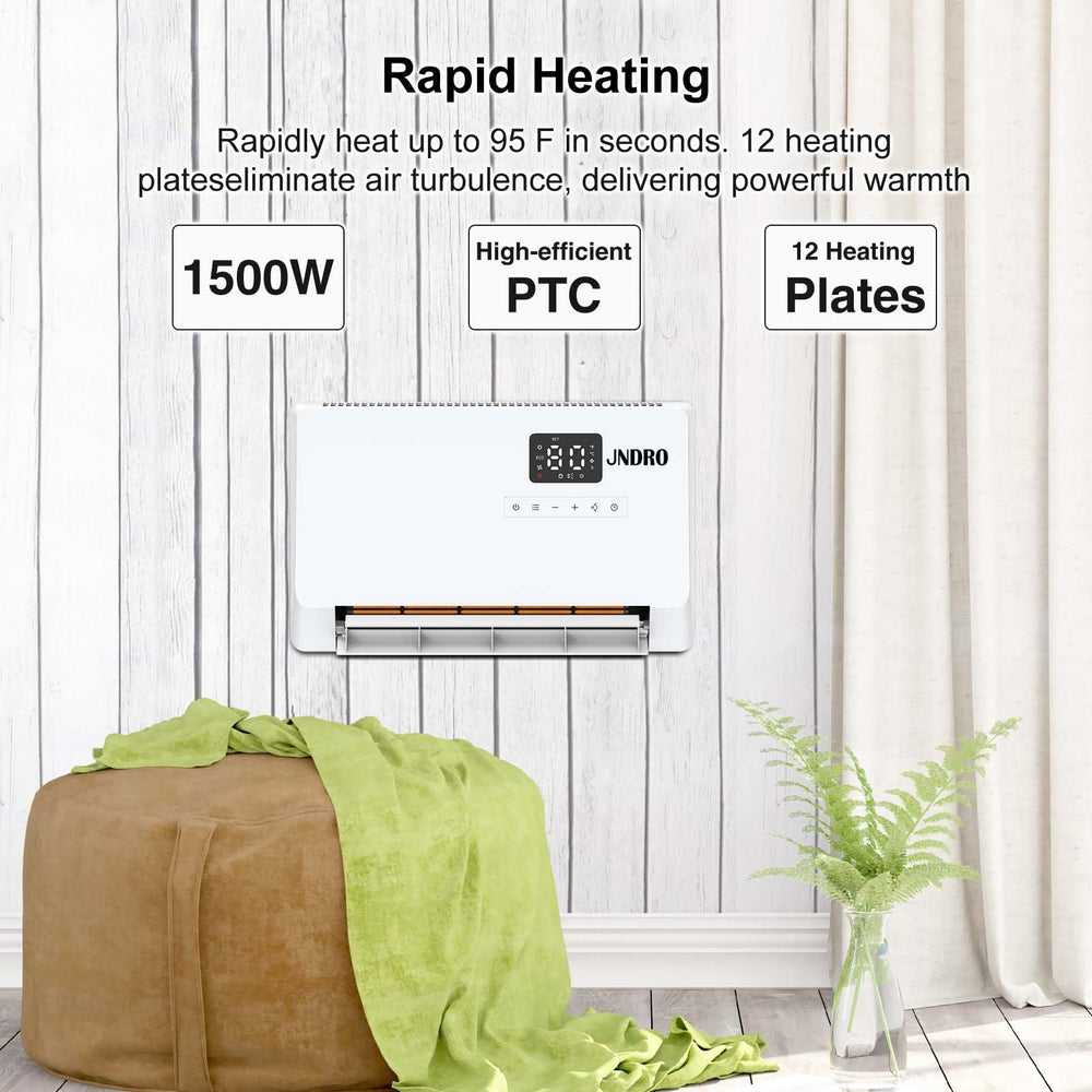 JNDRO wall-mounted space heater remote control enables convenient warmth adjustments from afar