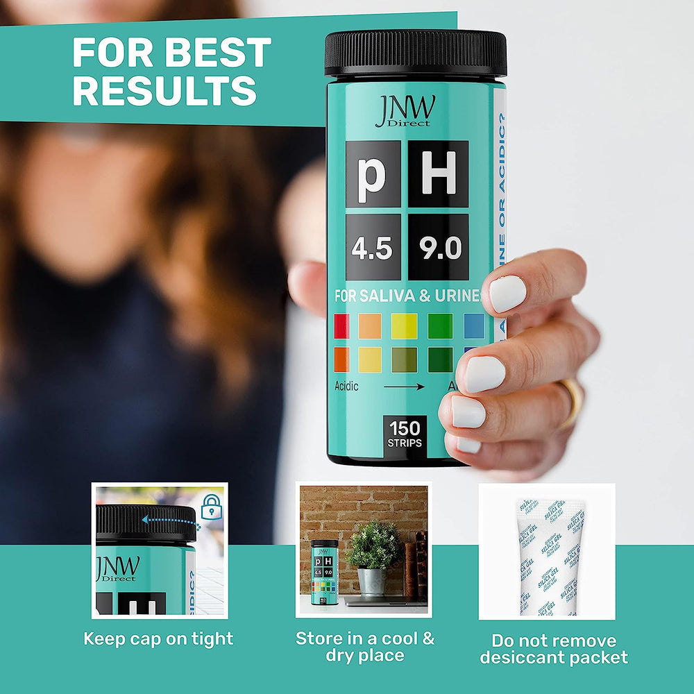 JNW Direct pH test strip dipping in saliva sample for quick reading