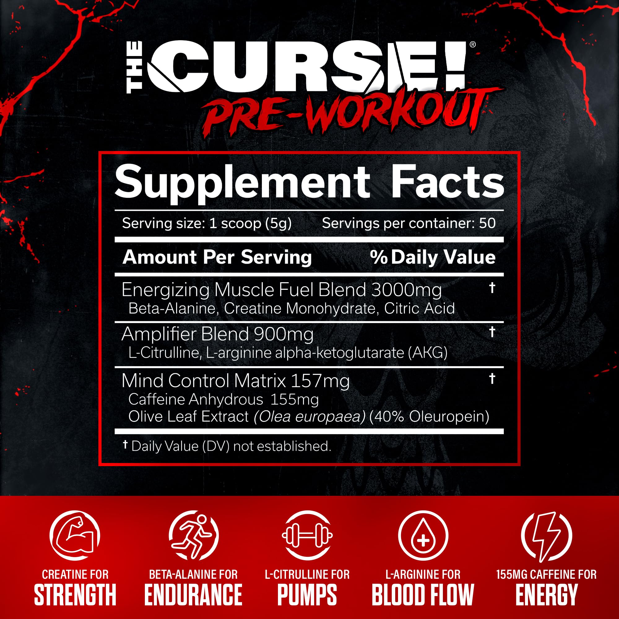 JNX SPORTS The Curse! label highlights caffeine and creatine blend for performance.