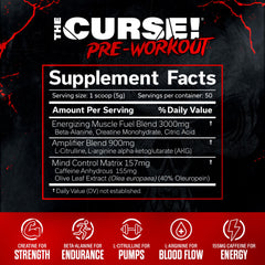 JNX SPORTS The Curse! label highlights caffeine and creatine blend for performance.