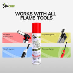 Jo Chef universal tip compatibility supports multiple torches for easy refills.