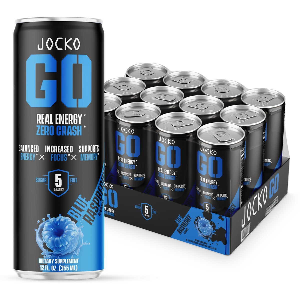 Jocko Fuel blue raspberry can on a desk boosts focus for busy workdays