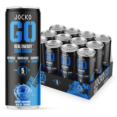 Jocko Fuel blue raspberry can on a desk boosts focus for busy workdays