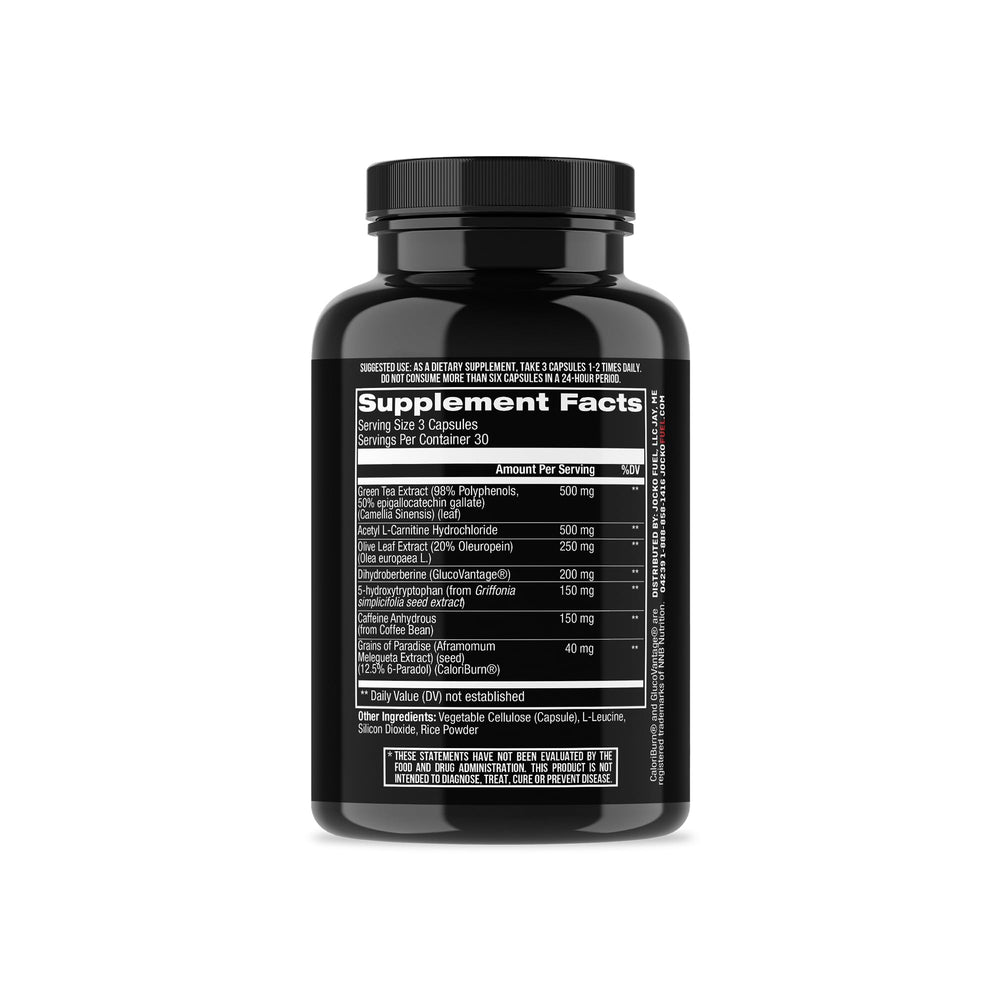 Jocko Fuel Burner label view highlights quality, third-party tested ingredients for trusted supplementation.