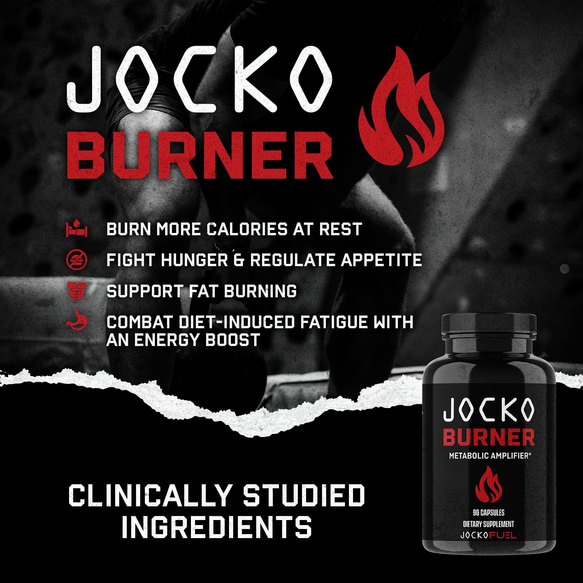 Jocko Fuel Burner package opened shows allergen-free formula and GMO-free principles.
