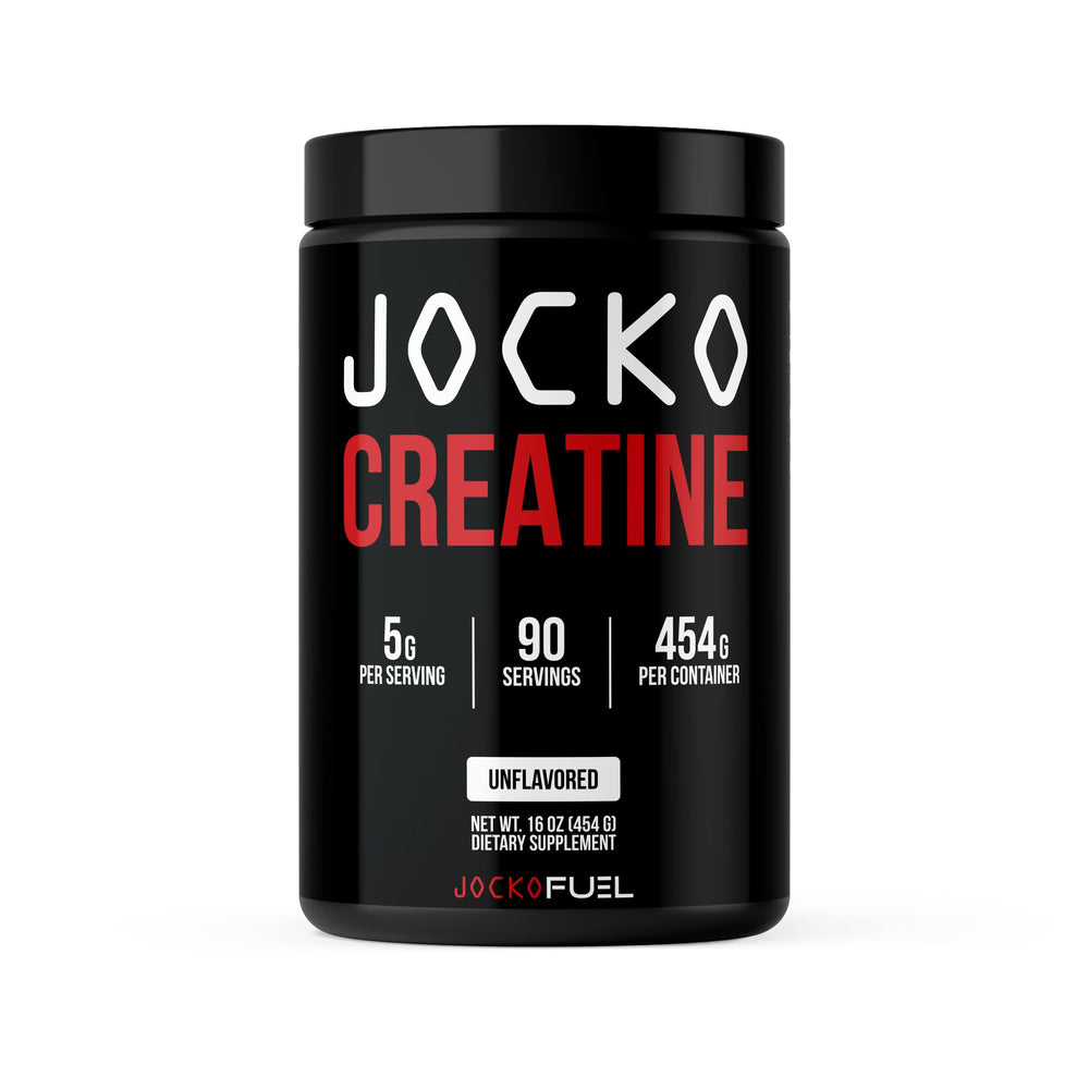 Jocko Fuel Creatine Monohydrate jar with label shown for daily muscle support