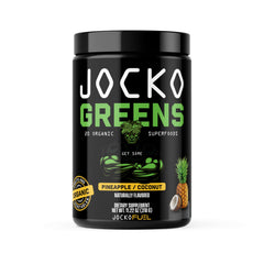 Jocko Fuel Daily Greens Powder jar-front highlighting premium organic greens for daily gut health