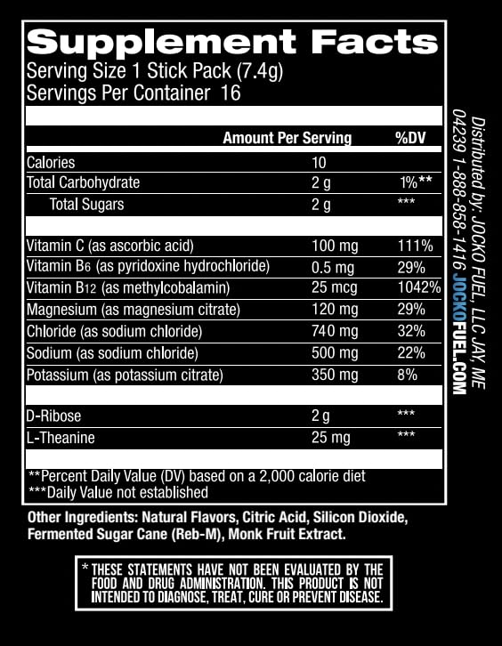 Jocko Fuel Hydrate shows D-Ribose and Theanine as part of the formula