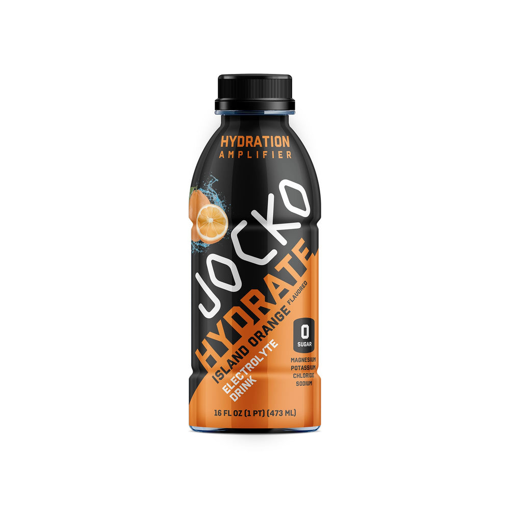 Jocko Fuel Hydrate Island Orange glass highlighting crisp citrus flavor