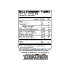 Jocko Fuel Hydrate Island Orange nutrition label shows electrolytes and vitamins.