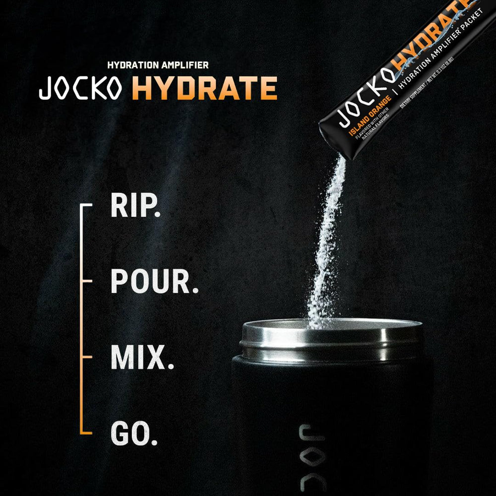 Jocko Fuel Hydrate Island Orange packets look premium and convenient.