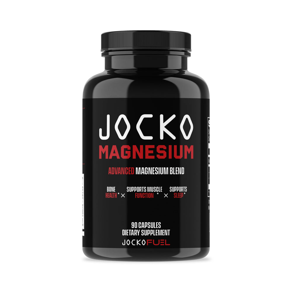 Jocko Fuel Magnesium Complex bottle on shelf supports daily muscle recovery