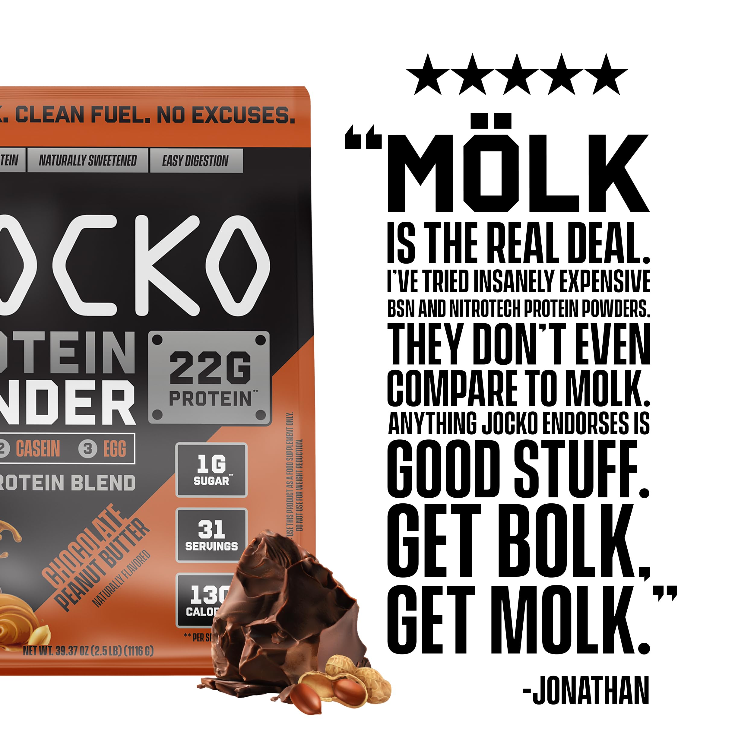 Chocolate Peanut Butter flavor in Jocko Fuel Mölk with low sugar.