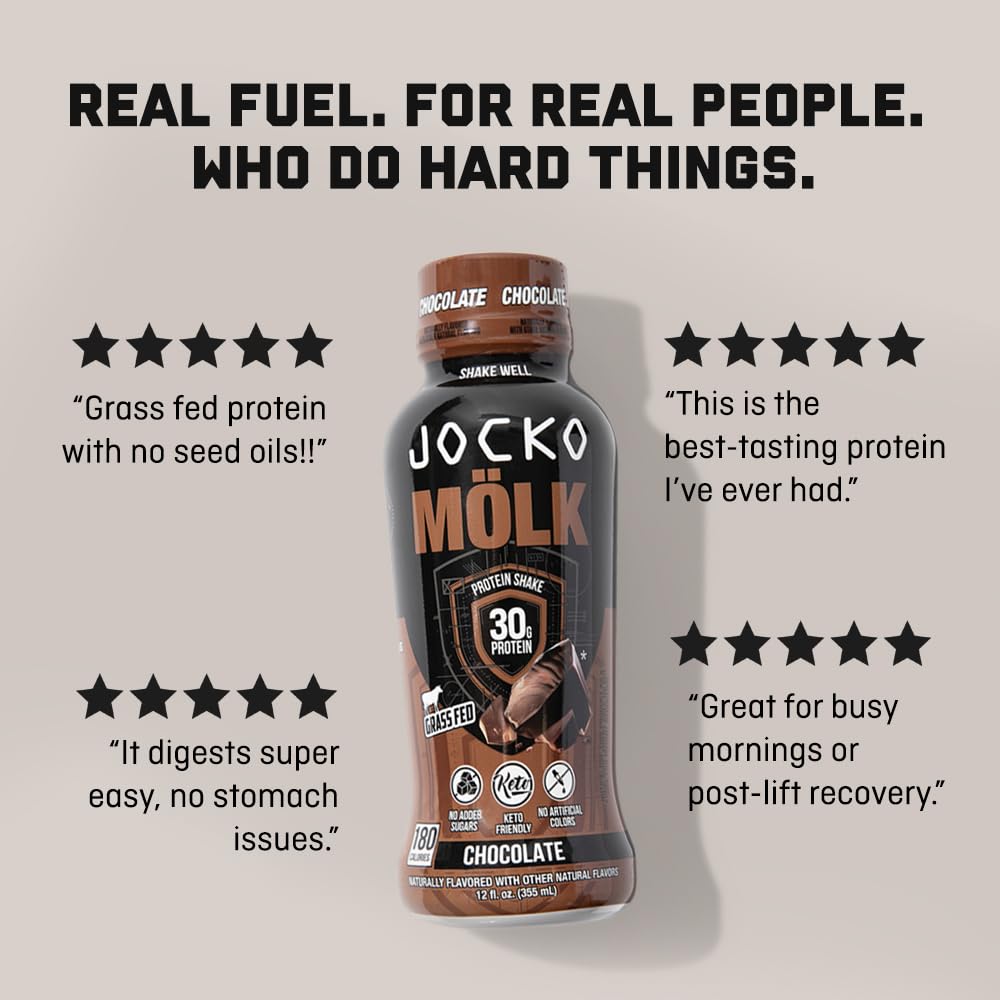 Jocko Mölk Grass-fed Cows label signals natural sourcing.
