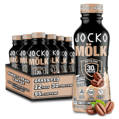 Jocko Fuel Mölk Sweet Cream Coffee bottle shows keto-friendly ready-to-drink protein.