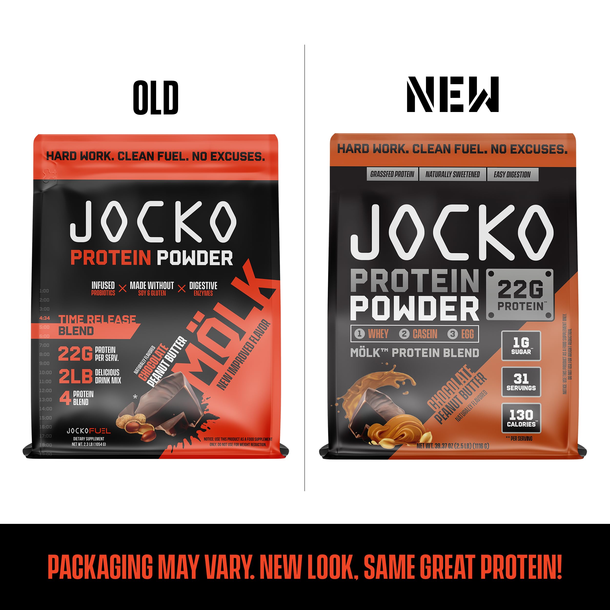 Whey blend in Jocko Mölk highlights time-release proteins for steady energy.