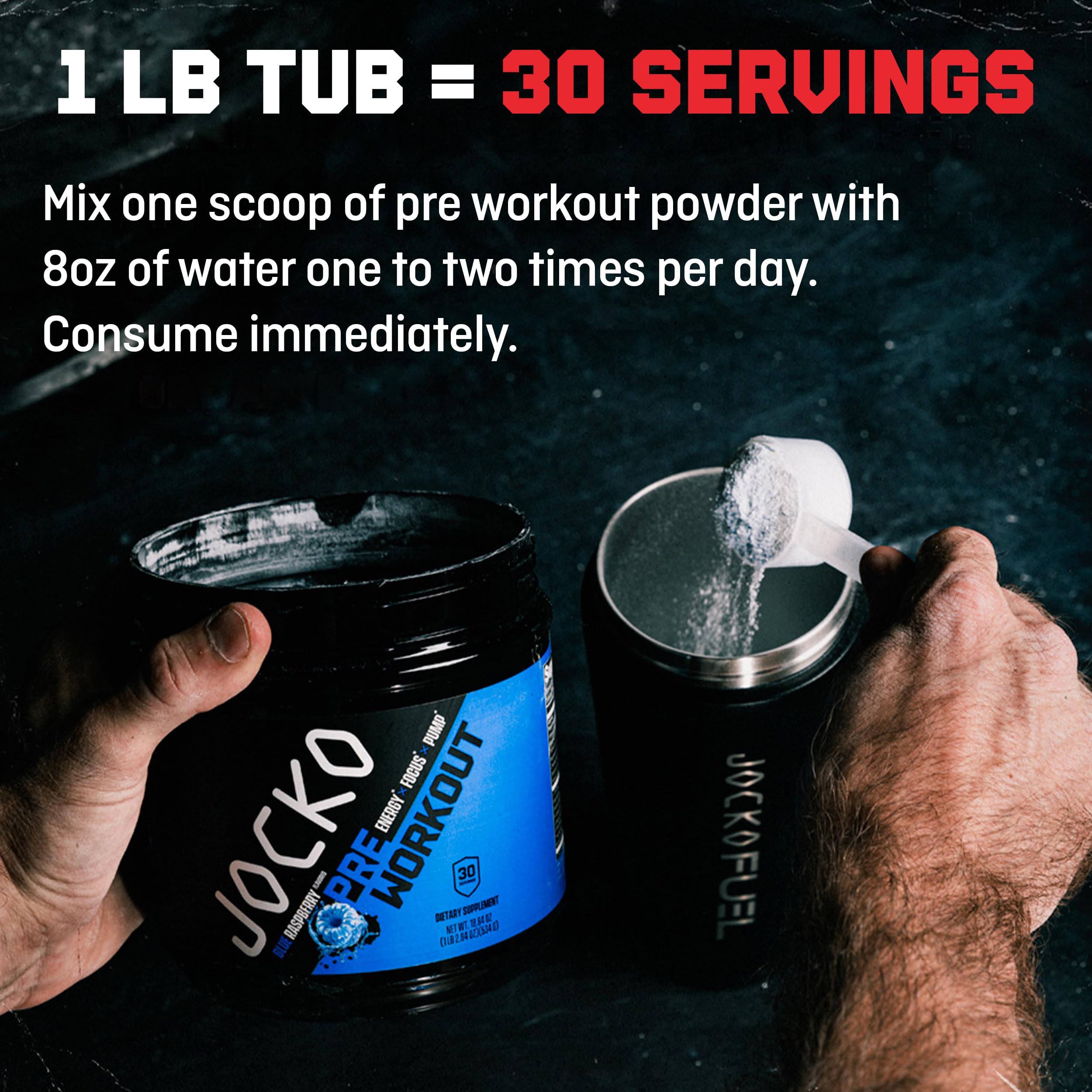 Jocko Fuel caffeine label shows 200 mg for focused workouts.