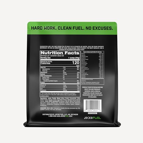 Jocko Fuel whey powder scoop close-up—convenient post-workout protein boost.