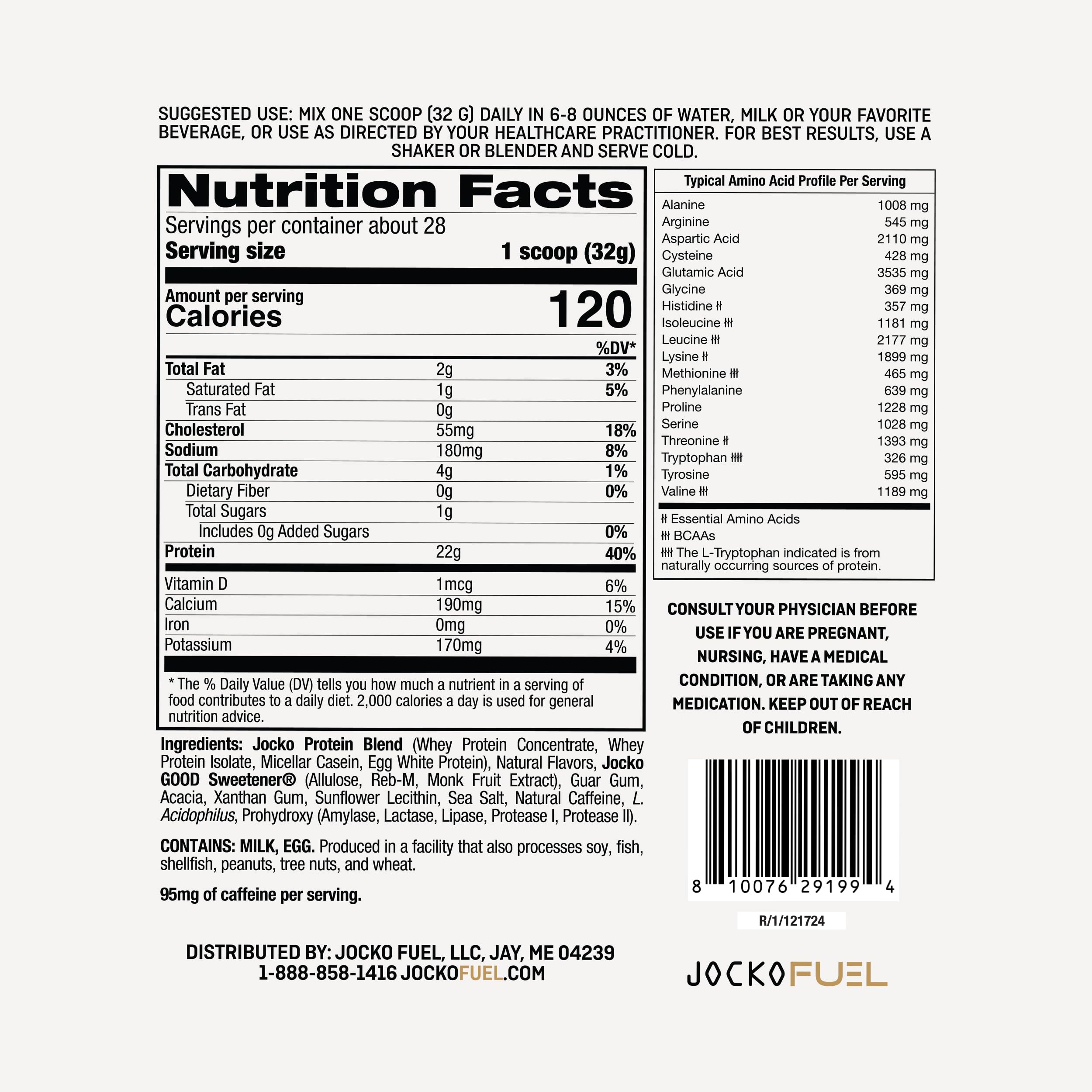 Jocko Fuel whey protein scoop shows easy portioning for daily use.