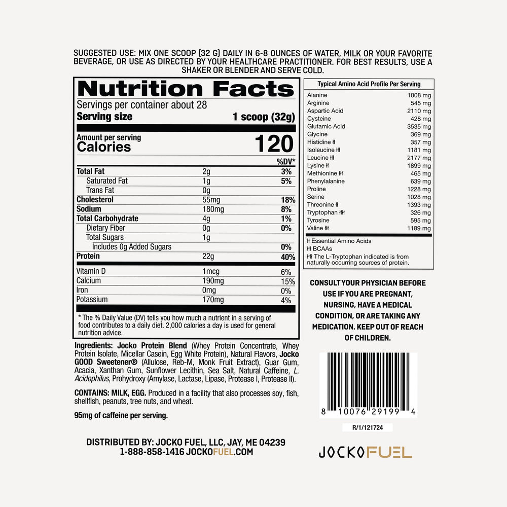 Jocko Fuel whey protein scoop shows easy portioning for daily use.