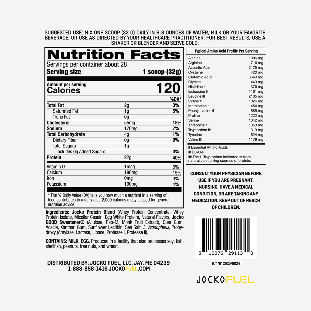 Jocko Fuel banana cream tub open with scoop ready for shakes.