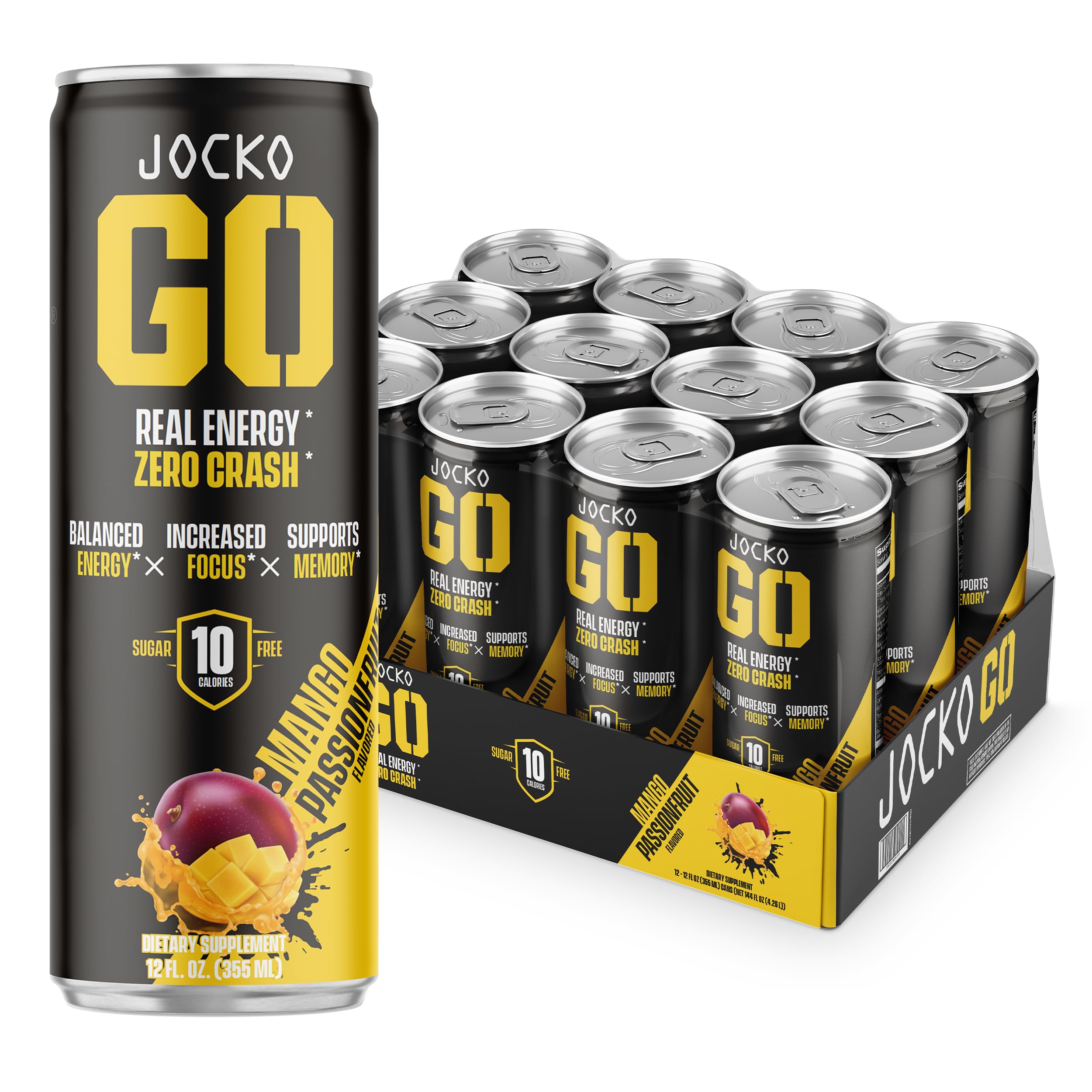 Jocko GO mango passionfruit can front, keto-friendly energy boost for workouts.