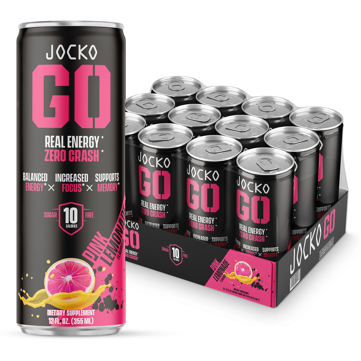 Jocko GO Pink Lemonade energy drink bottle boosts focus during morning workouts