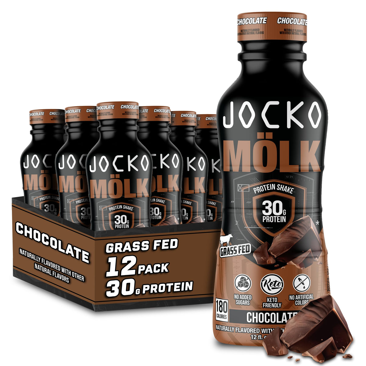 Jocko Mölk chocolate ready-to-drink bottle, convenient post-workout protein on the go