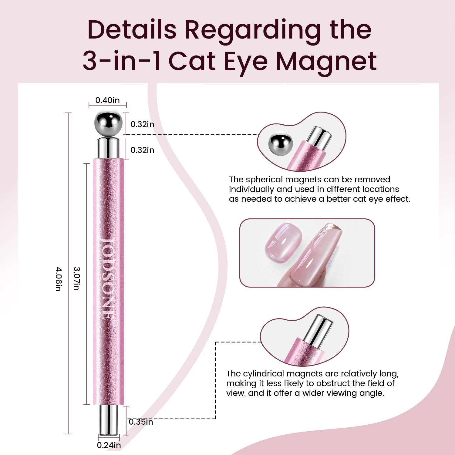 Magnetic pigments attract clearly with JODSONE tool for vivid nail patterns.