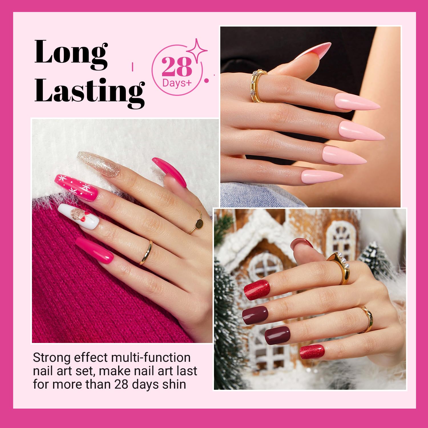 JODSONE red pink glitter gel for festive nail designs.