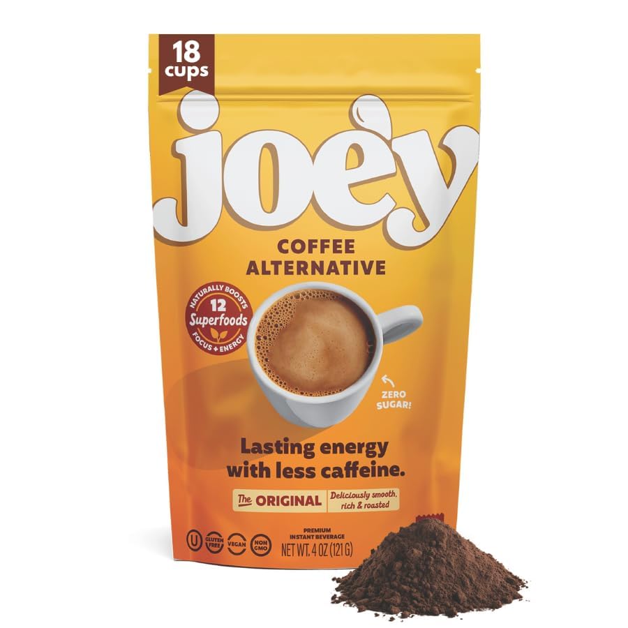 Joey Mushroom Coffee Alternative packaging on display highlights vegan, gluten-free energy