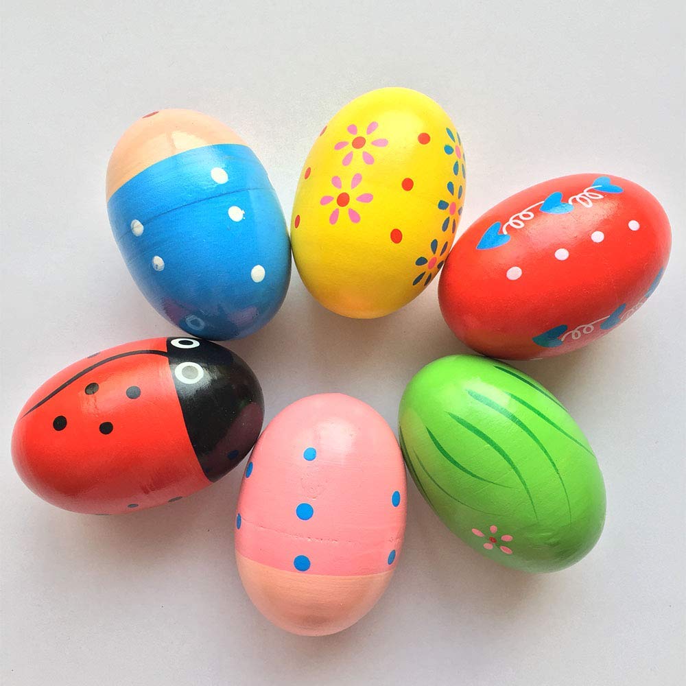 JoFAN 6-pack wooden shake eggs for playful learning and holiday fun.