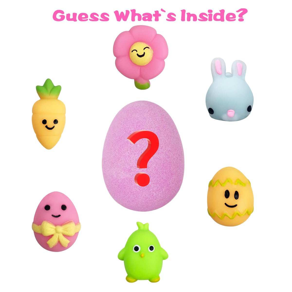 JoFAN Easter bath bombs reveal a squishy toy inside.