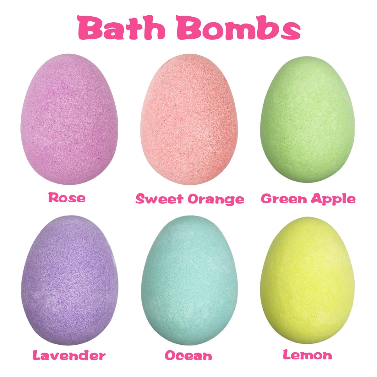 JoFAN Easter bath bombs six colors on display for kids.