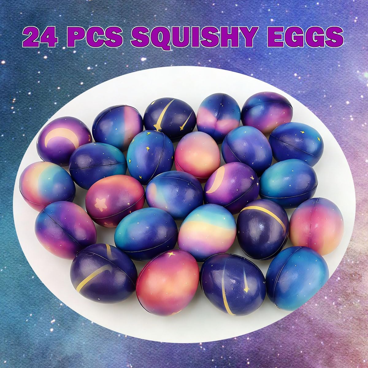 Close-up of JoFAN Galaxy Easter egg slow rise toy showing celestial designs for tactile fun.