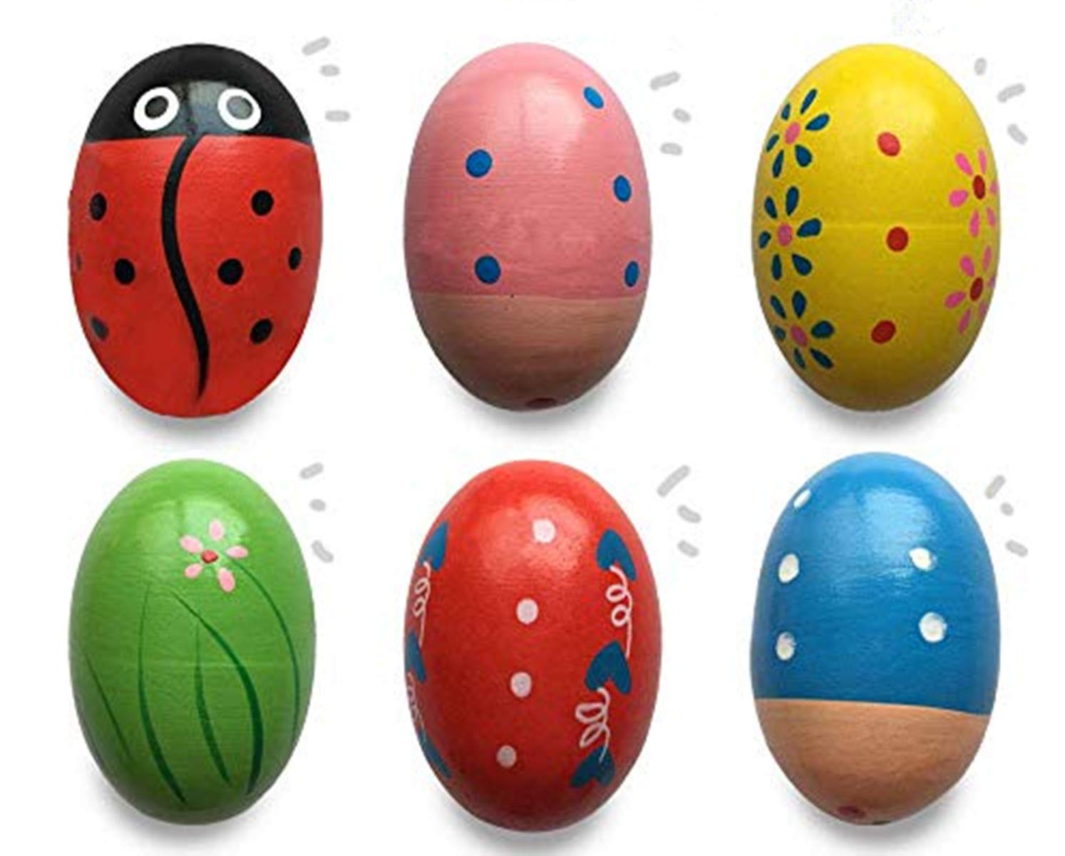 JoFAN wooden shake eggs in assorted colors for hands-on Easter play and rhythm practice.