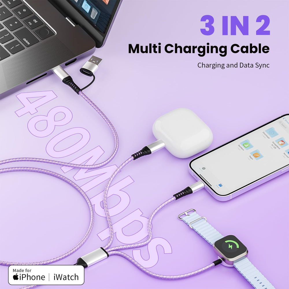 Jogrytece 5ft purple braided cable extends reach for bed or travel.
